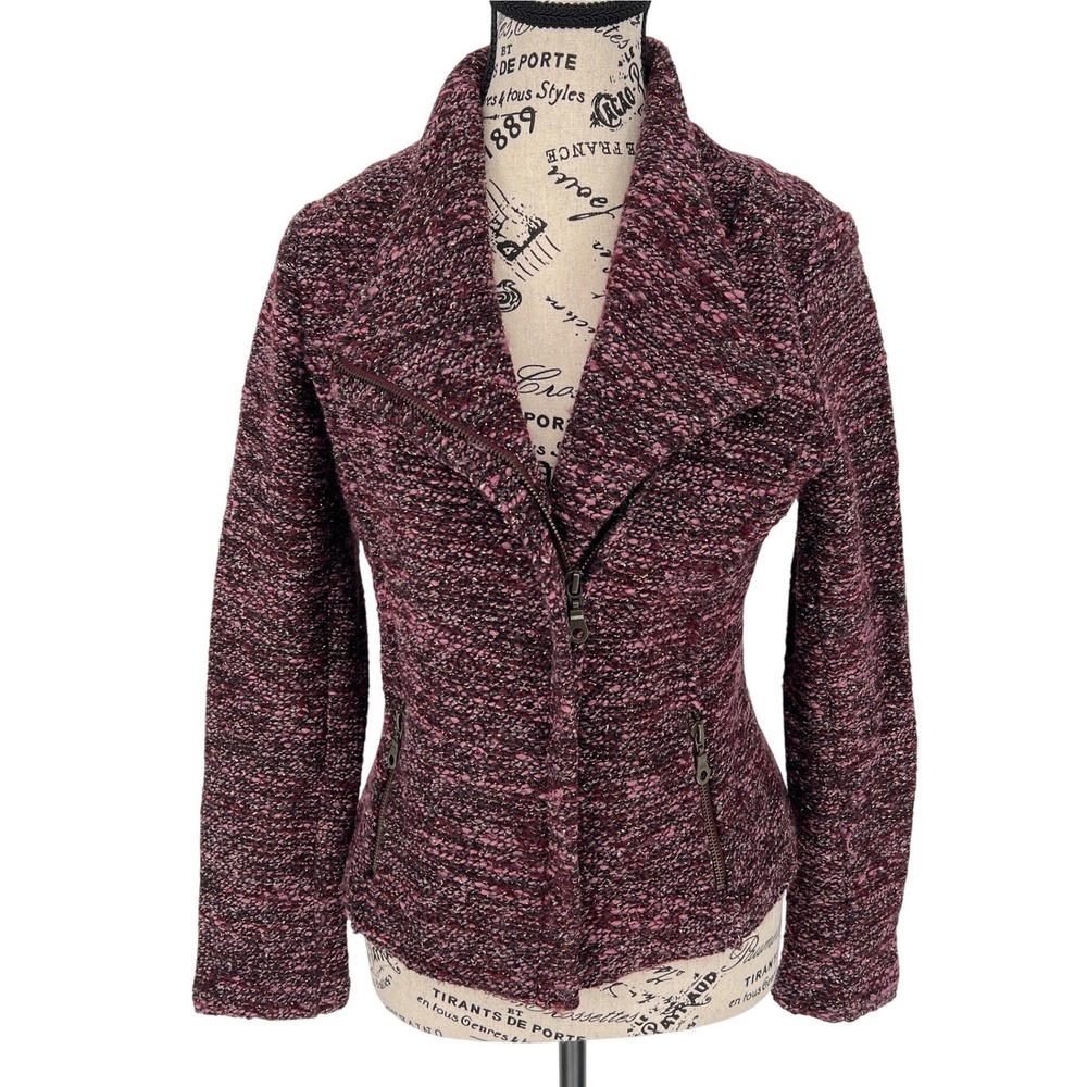 Cartonnier Anthropologie‎ Knit Moto Blazer Pink Black Marled Size Small EUC